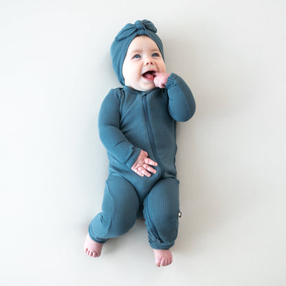 Ribbed Zipper Romper in Atlantic