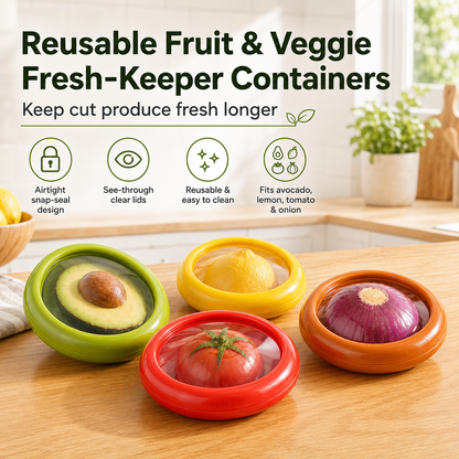 Reusable Fruit and Vegetable Storage Containers, 4-Piece Set | Designed Specifically for Sealing, Refrigeration, and Freshness Preservation