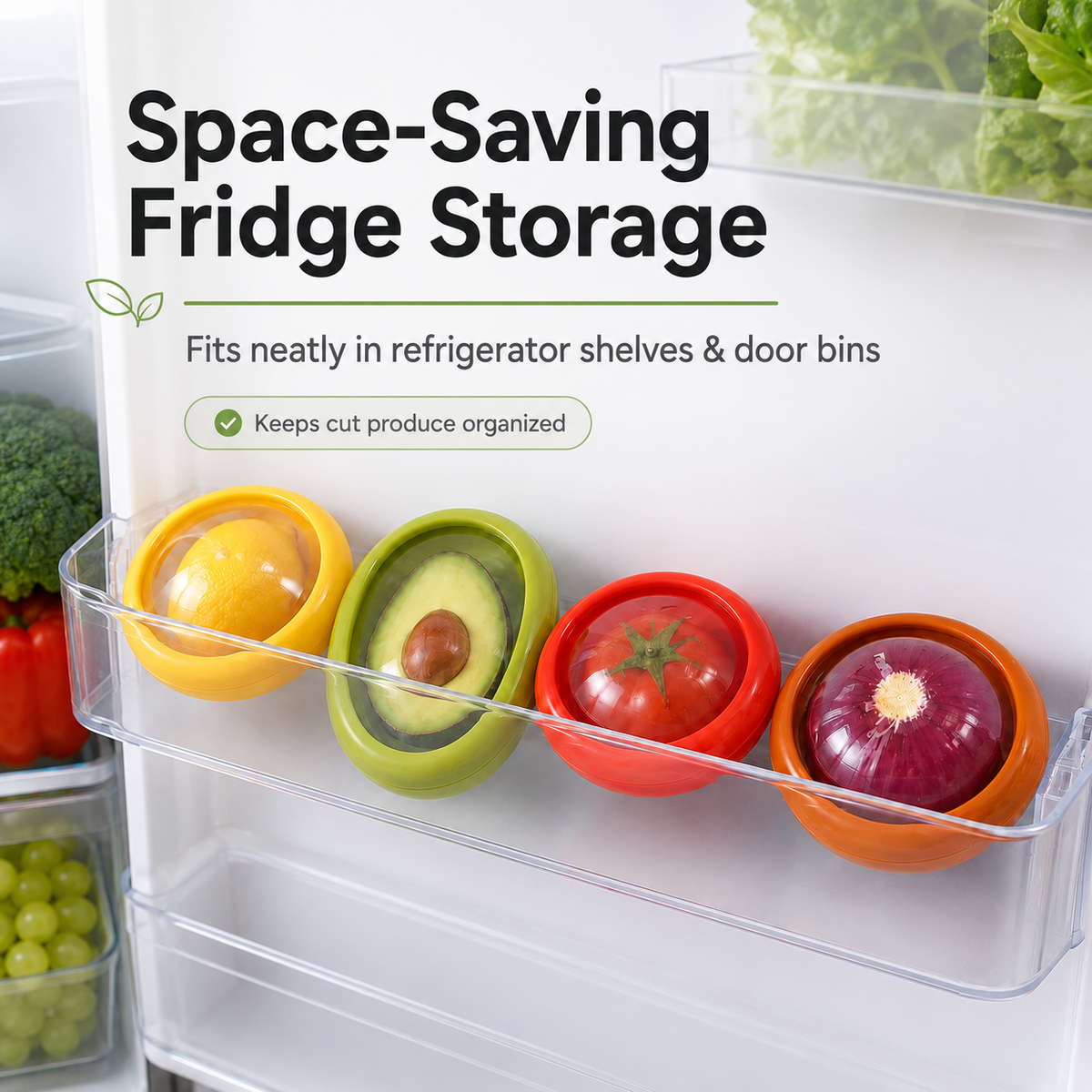 Reusable Fruit and Vegetable Storage Containers, 4-Piece Set | Designed Specifically for Sealing, Refrigeration, and Freshness Preservation
