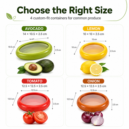 Reusable Fruit and Vegetable Storage Containers, 4-Piece Set | Designed Specifically for Sealing, Refrigeration, and Freshness Preservation