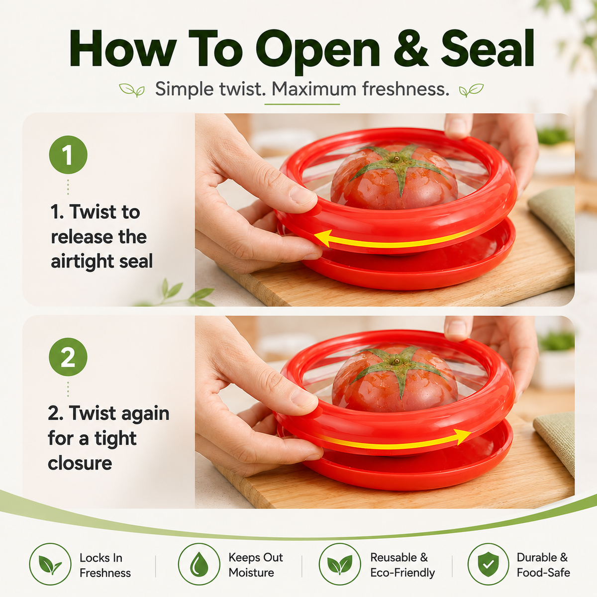 Reusable Fruit and Vegetable Storage Containers, 4-Piece Set | Designed Specifically for Sealing, Refrigeration, and Freshness Preservation