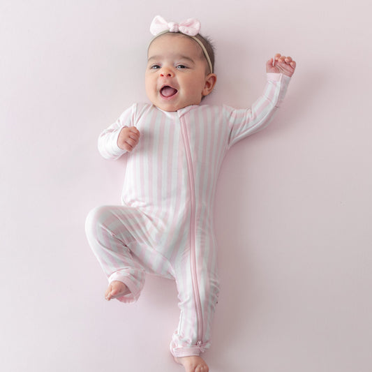 Zippered Romper in Small Sakura Stripe