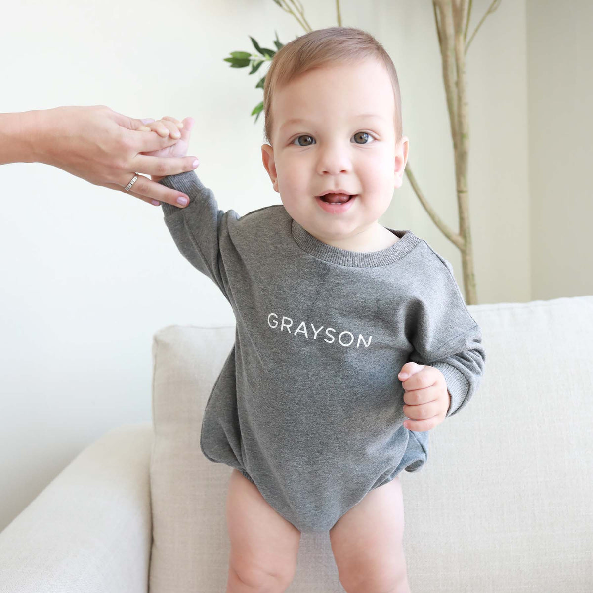 Personalized Sweatshirt Bubble Romper | Moody Solids