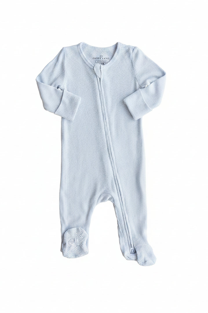 Ice Blue Bamboo Waffle Zipper Footie